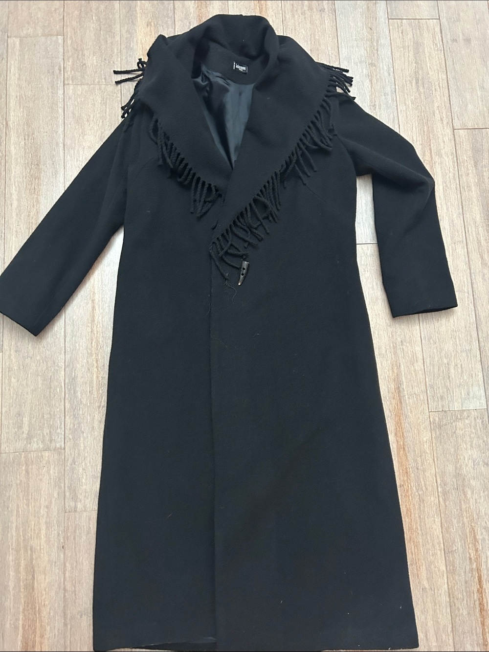 VTG Sinequanone made in France Paris Black Fringe Trim wool blend Coat